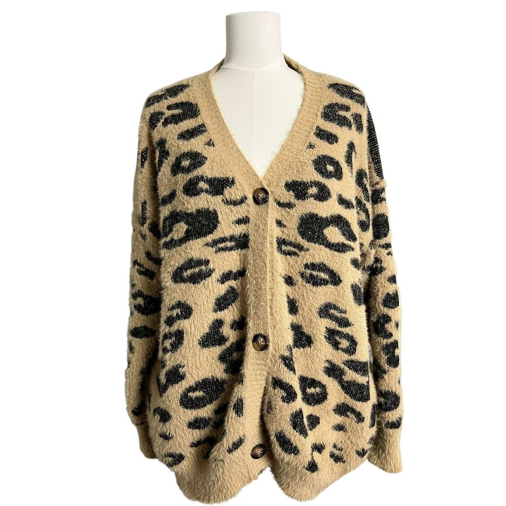 Vestidos Fuzzy Cardigan Sweater Womens Small Leopard Animal Print Cozy Oversized